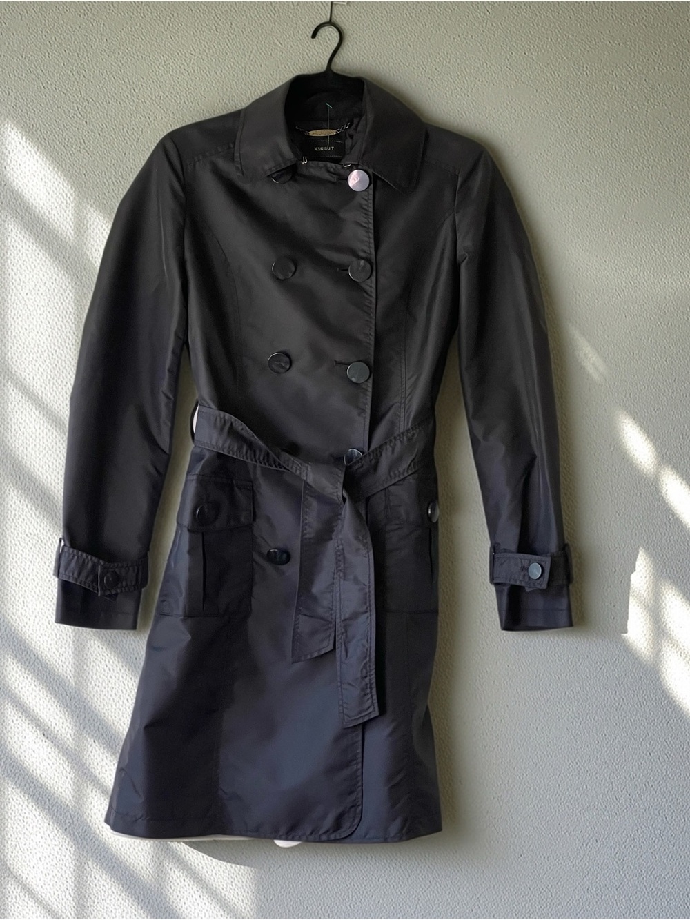 MNG Mango Suit Classic Black Trench Coat with Belt rain coat size XS